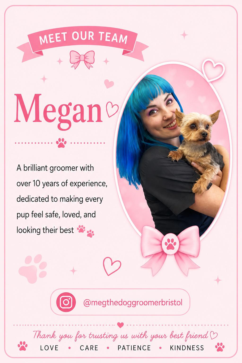 Megan, dog groomer with over 10 years of experience